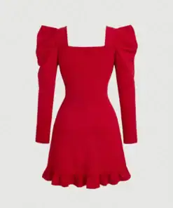 Alternative view of SHEIN SHEIN MOD Women Gigot Sleeve Bow Tie Neck Red Dress