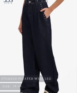 Studded pleated wide leg