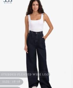 Studded pleated wide leg