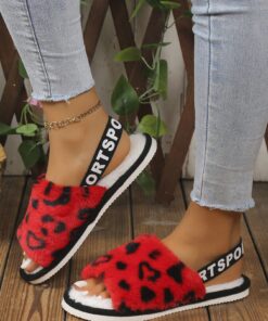 SHEIN Open Toe Leopard Plush Slippers