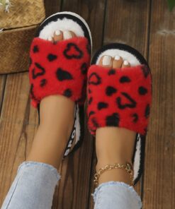 SHEIN Open Toe Leopard Plush Slippers