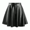 SHEIN Women's Solid Color PU Leather Pleated Fashion Mini Skirt