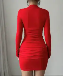 Alternative view of SHEIN abyoxi Red Color Elegant Sexy Sweetheart Neck Long Sleeve Ruched Slim Fit Mini Party Dress,Dating