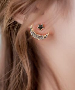 imoli Moon & Star Design Rhinestone Stud Earrings