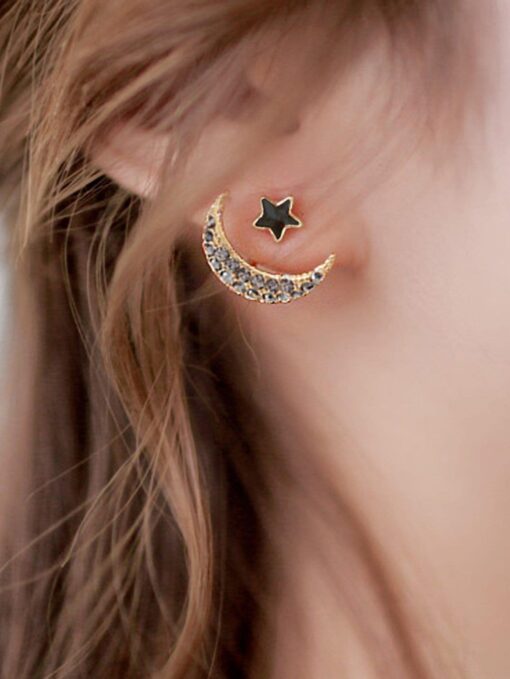 imoli Moon & Star Design Rhinestone Stud Earrings