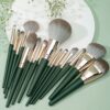 SHEIN mulynsie 14 Piece Dark Green Luxe Piece Professional Kabuki Makeup Brush Set