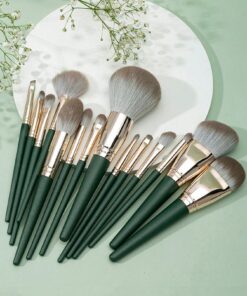 SHEIN mulynsie 14 Piece Dark Green Luxe Piece Professional Kabuki Makeup Brush Set