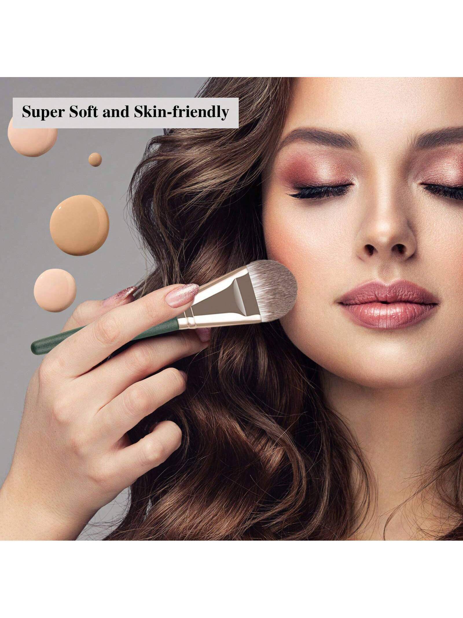 SHEIN mulynsie 14 Piece Dark Green Luxe Piece Professional Kabuki Makeup Brush Set