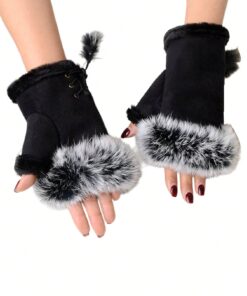 SHEIN 1 Pair Suede Lace-Up Fingerless Gloves For Women